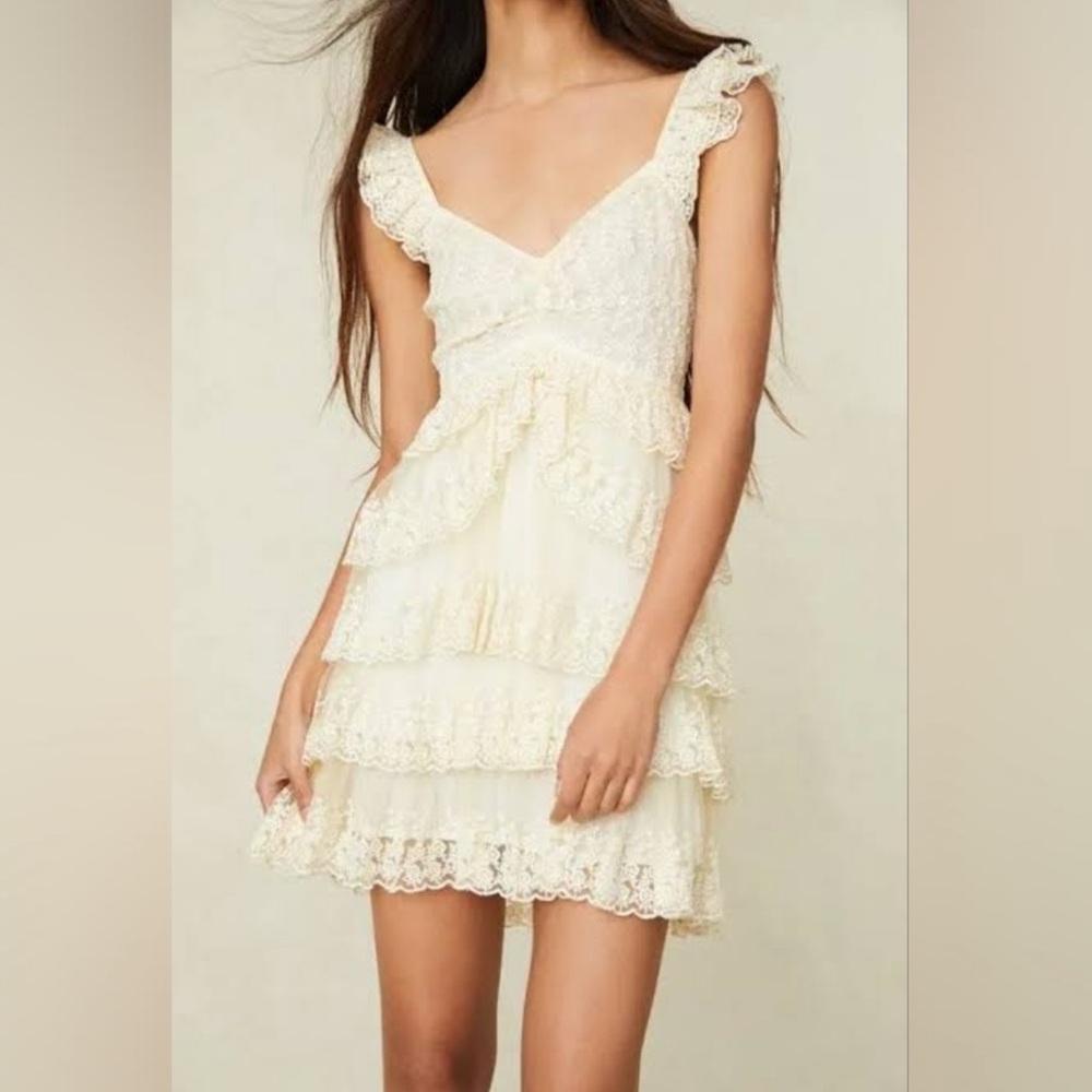 LoveShackFancy Cream Lace Tiered Dress
